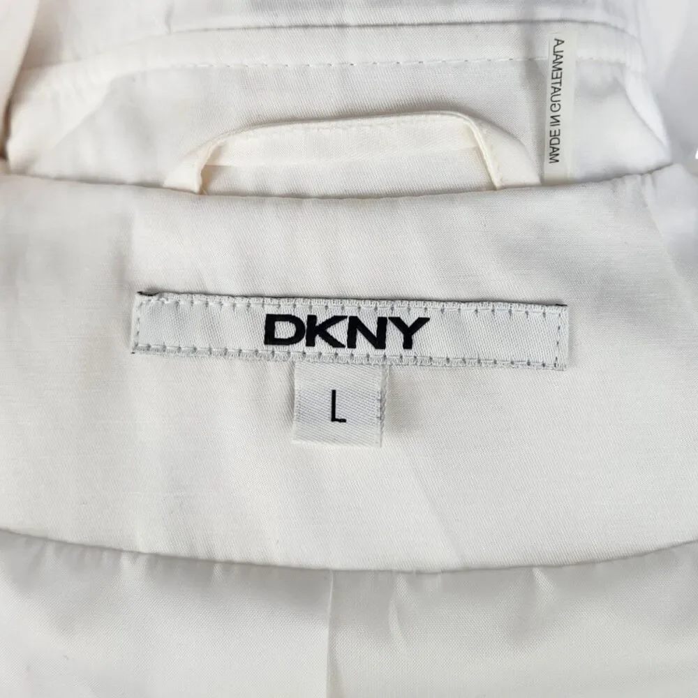 DKNY Women’s White & Tan Colorblock Belted Trench Coat – Size Large – NWOT